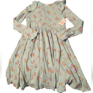 Jumping Beans Girls Blue Dress Pink & Orange Butterflies Size 12 NWT